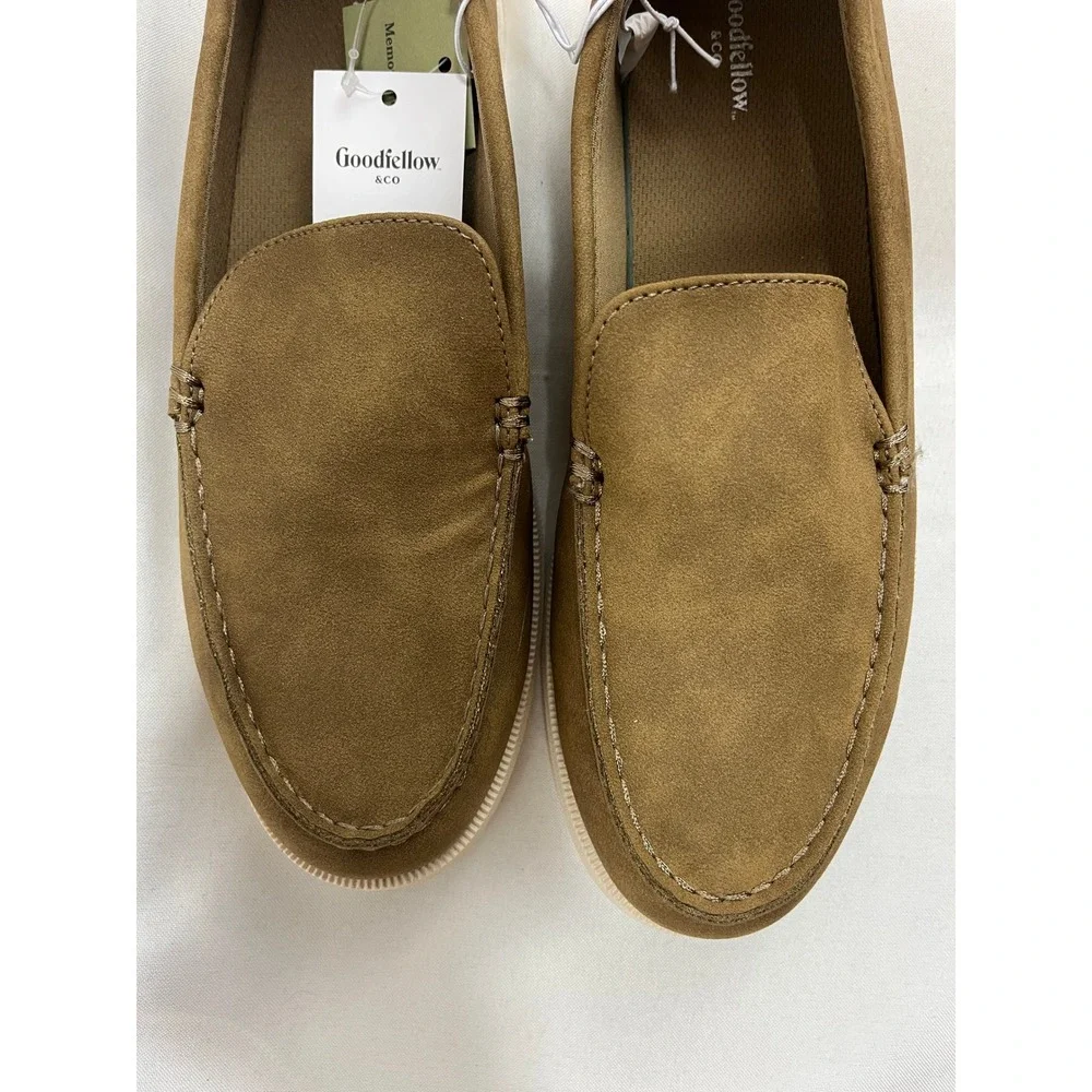 Goodfellow & Co Mens Tan Faux Suede Slip On Loafers Moc Toe Shoes Size 9 Brown